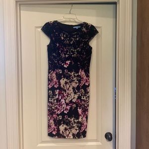 Antonio Melani flowered dress, black with pink and beige flowers, size 4